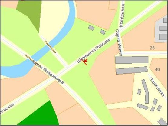 Схема рекламної площини за адресою Князя Владимира ул  / Шухевича ул, в центр