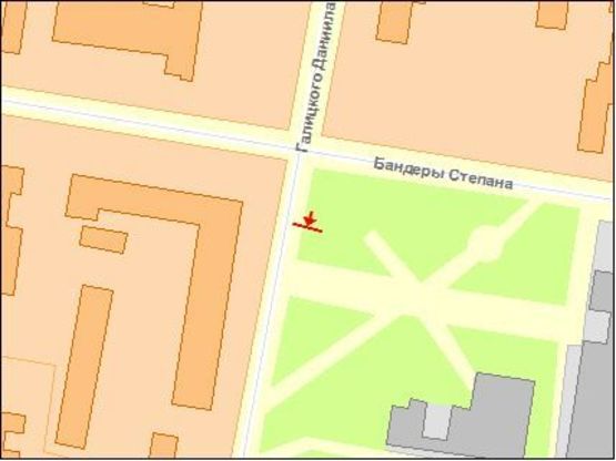 Схема рекламної площини за адресою Галицкого Данила ул / Бандеры Ст ул, из центра