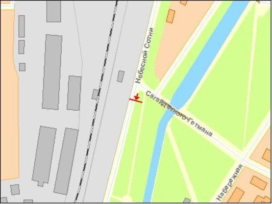 Схема рекламной плоскости по адресу Киквидзе ул / Сагайдачного ул, в центр