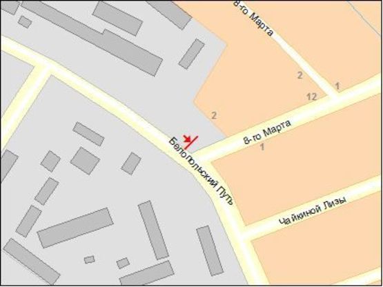Схема рекламной плоскости по адресу Белопольское шоссе / 8-го Марта ул., в центр