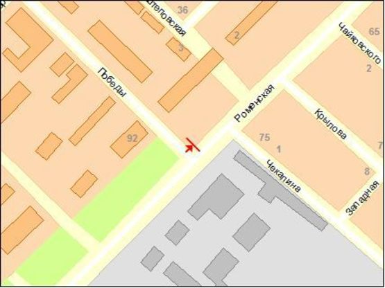 Схема рекламной плоскости по адресу Роменская ул / Победы ул, в центр