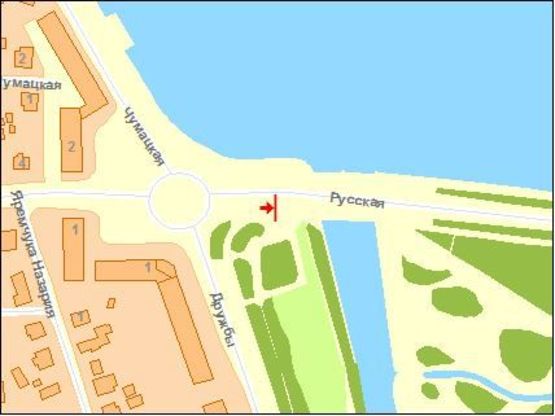 Схема рекламной плоскости по адресу Гетьмана Мазепы ул. / Дружбы ул., в центр