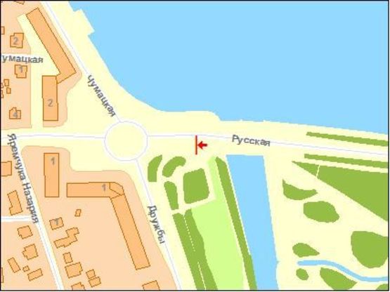 Схема рекламної площини за адресою Гетьмана Мазепы ул. / Дружбы ул., из центра