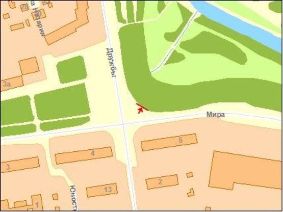 Схема рекламной плоскости по адресу Мира ул / Дружбы ул, правый, в центр