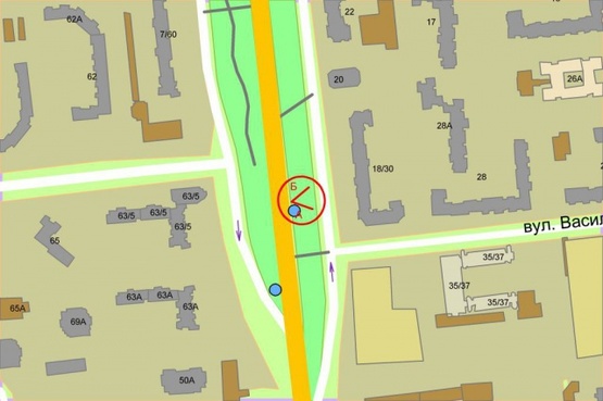 Схема рекламной плоскости по адресу Палладина проспект, 250 м от развязки с пр.Победы