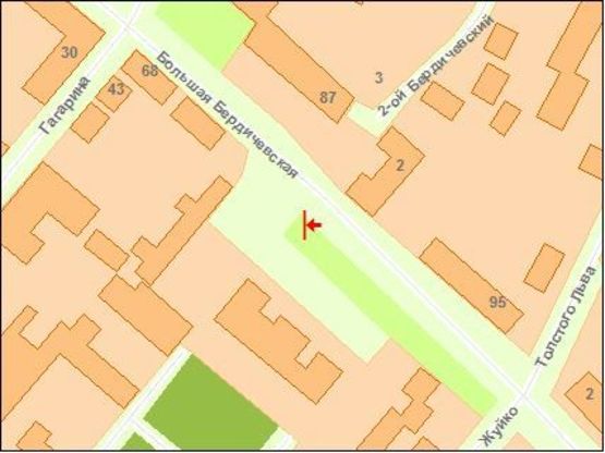 Схема рекламної площини за адресою Бердичевская ул, 70, в центр