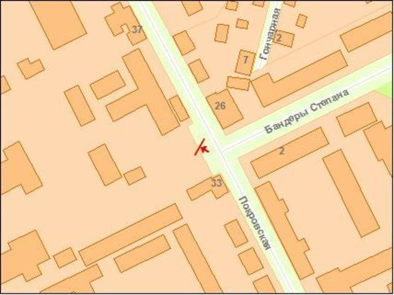 Схема рекламної площини за адресою Щорса ул. 35, верхний, из центра