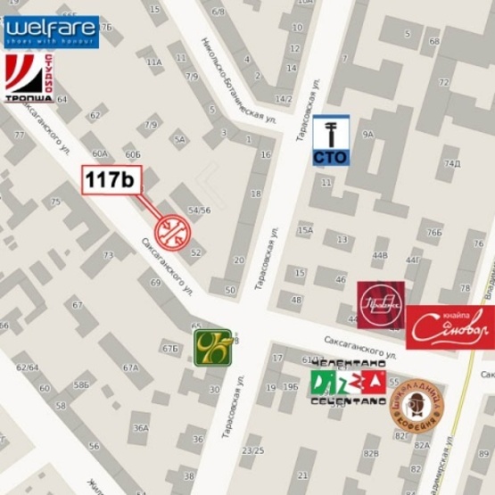 Схема рекламной плоскости по адресу Саксаганского ул., 54/56 (возле пиццерии Да Марио,  Universal банк, Дирекция художественных выставок)