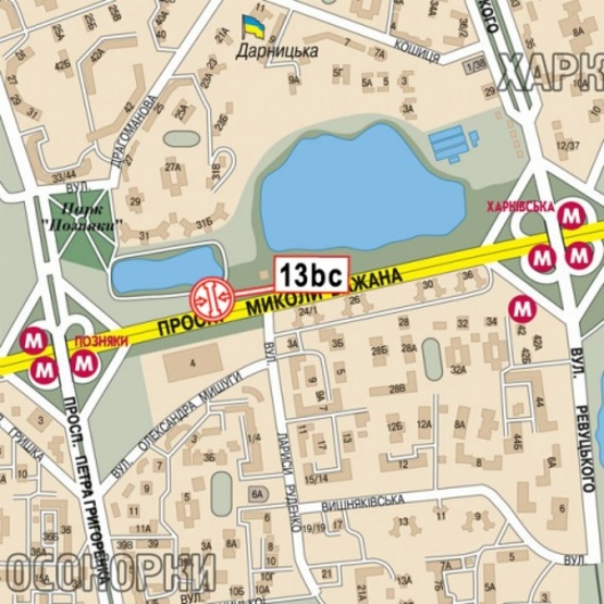 Схема рекламної площини за адресою Бажана Н. просп., 700м до ст. м.  "Позняки" (направление в центр)