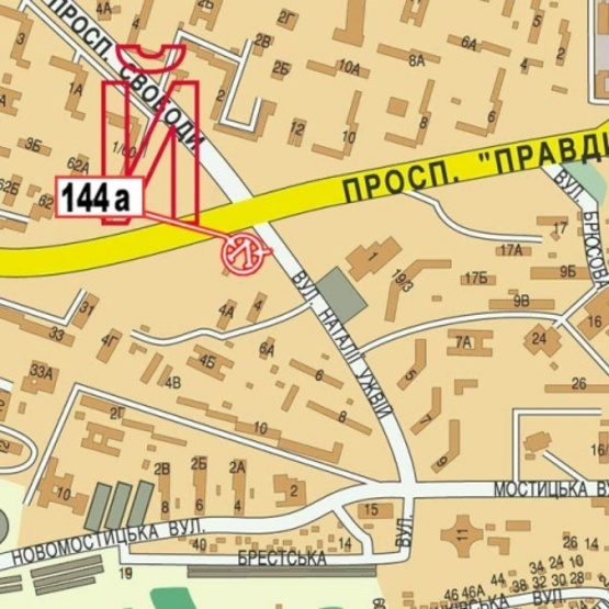 Схема рекламної площини за адресою Правды просп. - Свободы просп., (Паб "Кактус", салон "Глбус", клиника "Меднайс"), в направ. ул. Автозаводской