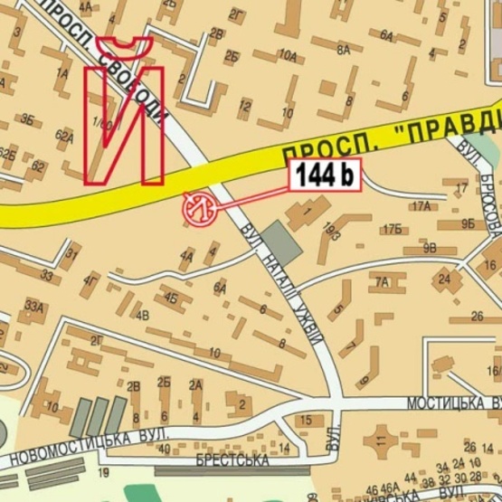 Схема рекламної площини за адресою Правды просп. - Свободы просп., (Паб "Кактус", салон "Глбус", клиника "Меднайс"), в направ. Кольцевой дороги