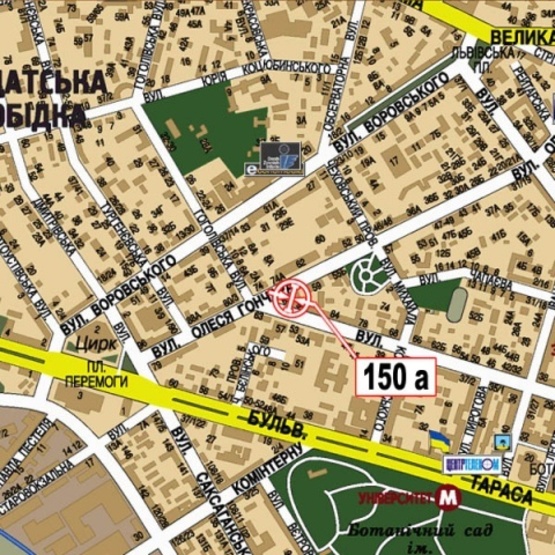 Схема рекламной плоскости по адресу Богдана Хмельницкого ул., 63 (Фонд Державного майна, ПриватБанк, выезд на ул. О.Гончара)