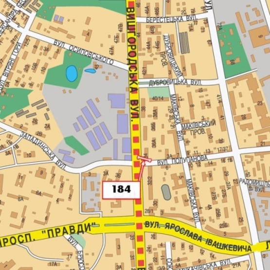 Схема рекламной плоскости по адресу Вышгородская ул./ ул. Приорская (ул. Полупанова) (магазин "Star Watch", в направлении Минского прсп.)