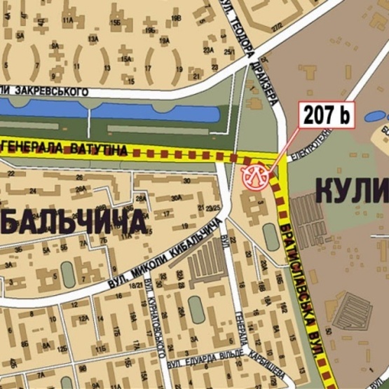 Схема рекламной плоскости по адресу Братиславская ул./Троещинский рынок (АЗС "ОККО", школа Милиции, напртив рынка)