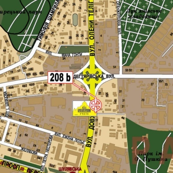 Схема рекламної площини за адресою Довженко ул., 14 (магазин "Энран Акрос, клуб "Ника", в направлении просп. Победы)