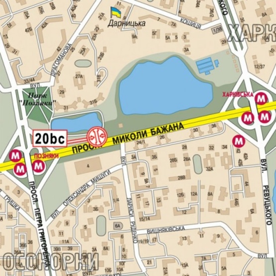 Схема рекламной плоскости по адресу Бажана Н. просп., 600м до ст. м.  "Харьковская" (ТЦ "Пирамида, АЗС "Золотой гепард", направление в Борисполь)