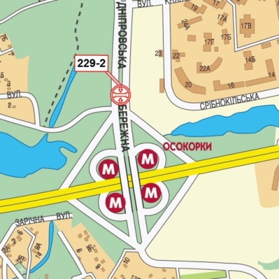 Схема рекламной плоскости по адресу Днепровская набережная (100 м от ст. м.  Осокорки, ТЦ "Аркадия", АЗС "WOG", "Евробазар", в направлении Бажана Н. просп.)