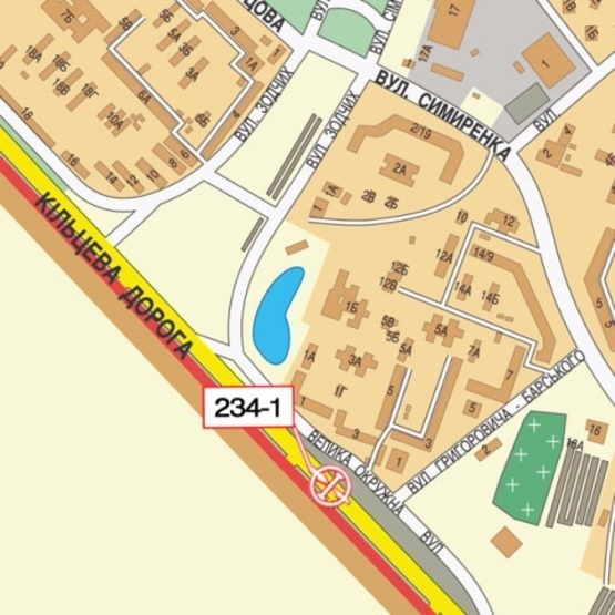 Схема рекламной плоскости по адресу Кольцевая дорога, напротив супермаркета Край (на разделительной полосе, автосалон Great Wall, автосалон "Subaru", в направлении просп. Глушкова Ак.)