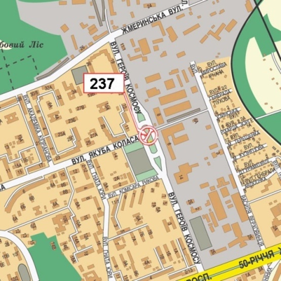 Схема рекламної площини за адресою Героев Космоса ул., 6 (на разделителе, ТРЦ "Ритм", АЗС "Socar", "Пресса Украины", в направлении просп. Леся Курбаса)