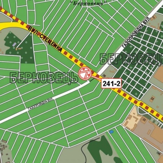 Схема рекламної площини за адресою Стеценко ул. / ул.Газопроводная (шиномонтаж, "АвтосервисОк", в направлении из города)