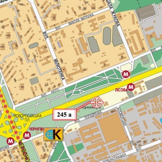 Схема рекламной плоскости по адресу Броварской просп., эл. опора №118, ст. м.  Лесная (парк Киото, выезд из города)