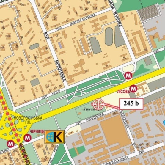 Схема рекламної площини за адресою Броварской просп., эл. опора №118, ст. м.  Лесная (парк Киото, въезд в город)