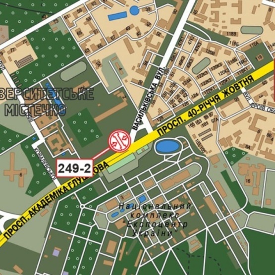 Схема рекламной плоскости по адресу Глушкова Ак. просп., 130 (ст. м. Выставочный центр, напротив НВЦ, "Институт биологии" КНУ, направл. Краснозвездный просп.)