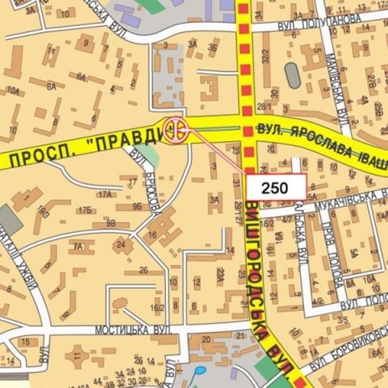 Схема рекламной плоскости по адресу Правды просп./Вышгородская ул. (на разделителе, АЗС "Лукойл", направление на Виноградарь)