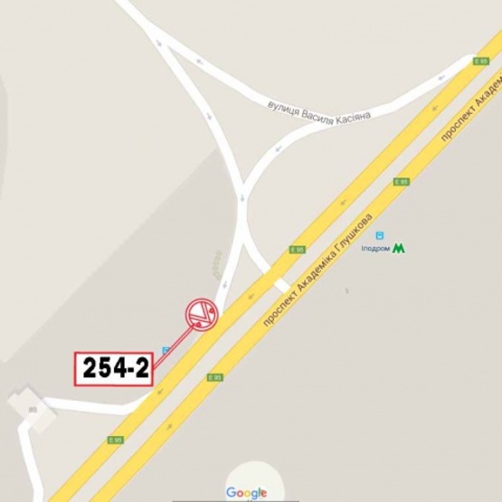 Схема рекламной плоскости по адресу Проспект Глушкова ст. М "Ипподром"(Выезд с ул. В. Касьяна на проспект Глушкова, направление на пл. Московскую)