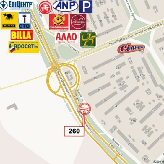 Схема рекламной плоскости по адресу Кольцевая дорога/ ул. Зодчих, 38 (перед зьездом с Кольцевой дороги на прос. Леся Курбаса)