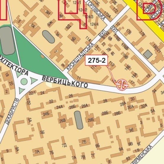 Схема рекламної площини за адресою Вербицкого ул., 15 (100м перед ТЦ "Фуршет", ОщадБанк) напросп. к Харьковскому шоссе