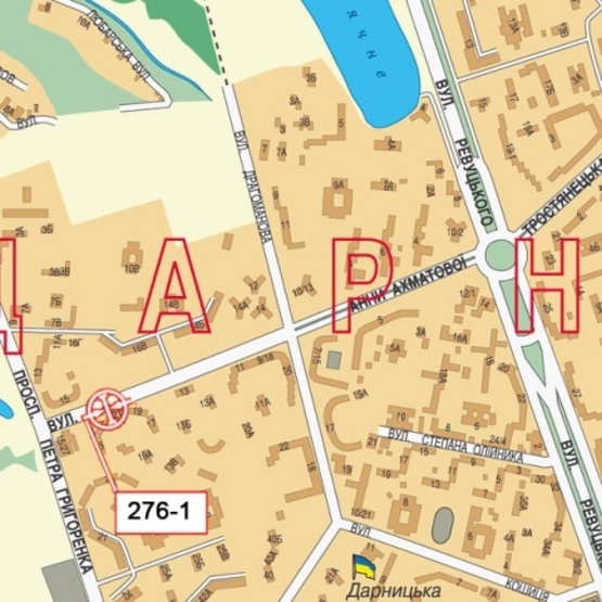 Схема рекламной плоскости по адресу Ахматовой ул., 21 (караоке "Spivakoff",  Новая почта №22), направ. к Харьковскому шоссе