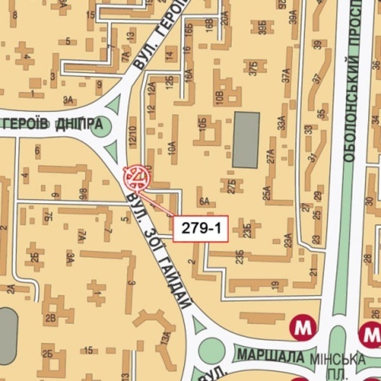 Схема рекламної площини за адресою Гайдай Зои ул., 10 (маркет "Эко-Маркет", Гастроном) направление от ст. м.  Минская