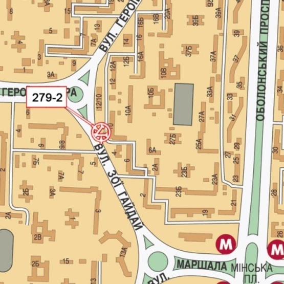 Схема рекламної площини за адресою Гайдай Зои ул., 10 (маркет "Эко-Маркет", Гастроном") направление к ст. м. Минская