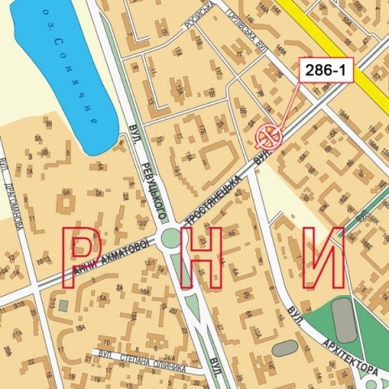 Схема рекламної площини за адресою Тростянецкая ул., 5 (ПравексБанк, по направ. к ст. м.  "Харьковская") к Бажана Н. просп.