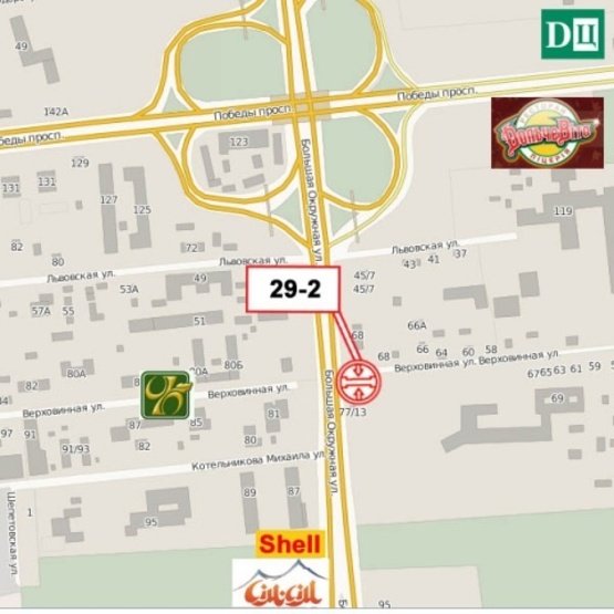 Схема рекламной плоскости по адресу Кольцевая дорога, 90м до пересечения с ул.Верховинной (эл.оп.70-72)