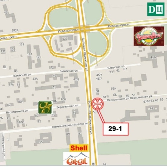 Схема рекламной плоскости по адресу Кольцевая дорога, 90м до пересечения с ул.Верховинной (эл.оп.70-72)