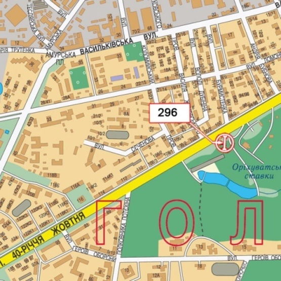 Схема рекламной плоскости по адресу Голосеевский просп. (40-летия Октября просп.), 100/2 (маркет "Фора",Банк "Финансы и Кредит", Ореховатские пруды, "Киевский библиотечный коллектор" направ. к центру)