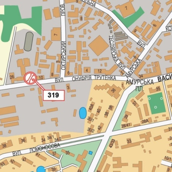 Схема рекламной плоскости по адресу Максимовича М. ул. (Трутенко Онуфрия ул.), 10 (Академия СБУ, клуб "SAXON", 600м. от ст. м. Васильковская), в направ. Кольцевой дороги