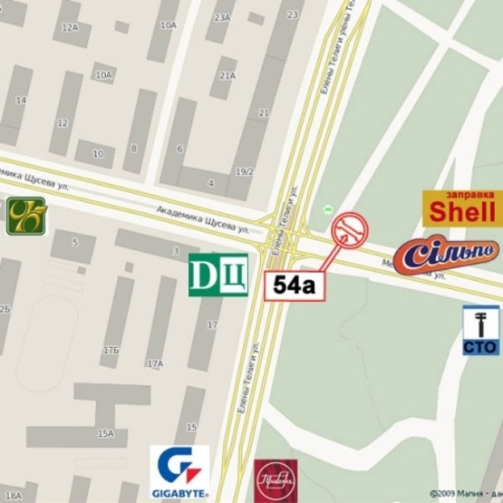 Схема рекламной плоскости по адресу Мельникова ул., 52 - ст. м.  Дорогожичи, (парк Бабий Яр, "Еко-маркет",аптека "Wаtsons", Киевский Телецентр), направ. в центр города