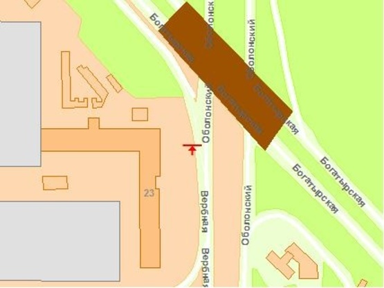 Схема рекламной плоскости по адресу ОБОЛОНСКИЙ пр-кт, ул. Богатырская №23. перед метро ПЕТРОВКА