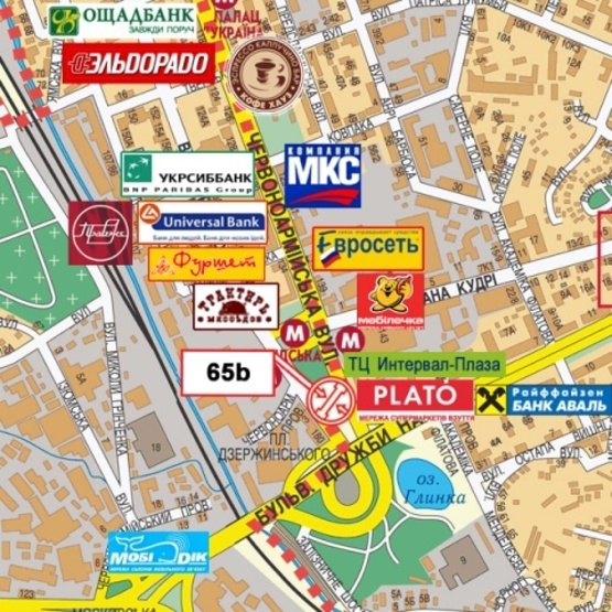 Схема рекламной плоскости по адресу Антоновича ул. (Горького)-Б. Васильковская,180 (Лыбедская пл.)на разделителе, ст. м. Лыбедская, ТР "Навигатор", ТРЦ "Ocean Plaza", Jazz Club, Научно-Техническая Библиотека),в направ.бул.Дружбы Народов