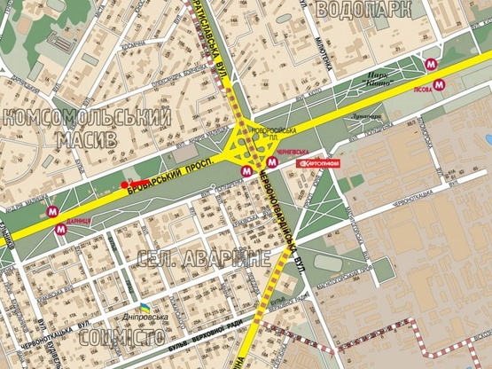 Схема рекламной плоскости по адресу Броварской пр-т, ст. м. "Дарница", в сторону ст. м. "Левобережная"