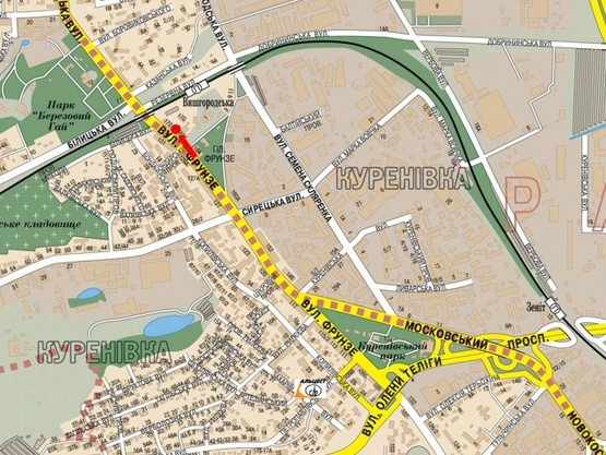 Схема рекламной плоскости по адресу Фрунзе ул., 172, возле причьего рынка, в сторону пл. Шевченко