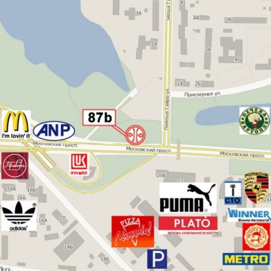 Схема рекламной плоскости по адресу Московский мост (100м от Тульской пл.,ТЦ "Макрос", ТРЦ "Plazma", "Sport Life", АЗС "Лукойл"), в направ. Московского моста.