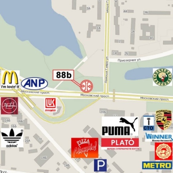 Схема рекламной плоскости по адресу Московский мост (100м от Тульской пл.,ТЦ "Макрос", ТРЦ "Plazma", "Sport Life", АЗС "Лукойл"), в направ. Московского моста.