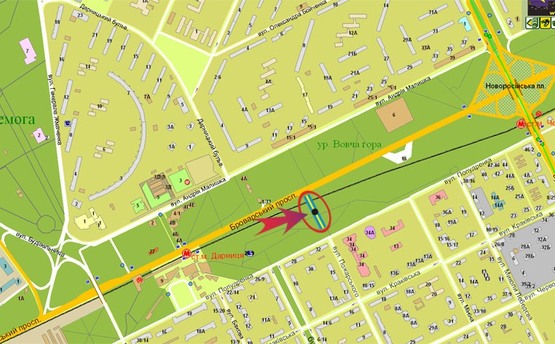 Схема рекламної площини за адресою Броварской пр-т/Дарница (А)-левый/АЗС Лукойл