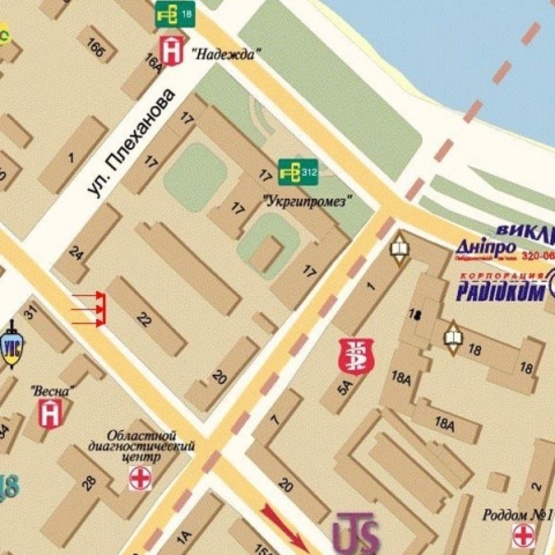 Схема рекламної площини за адресою Плеханова ул.,  возле дома №22, (РОВД Кировского р-на, салон-магазин "МТС", "ПриватБанк"), в направл. ул. Коцюбинского