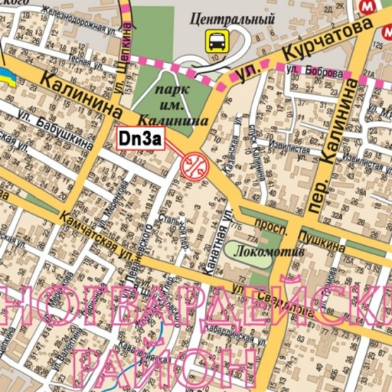 Схема рекламної площини за адресою Нигояна Сергея просп. (Калинина ул.) - Леваневского ул., (500м. к ст.м. Вокзальная, Парк им. Калинина, "Курчатовский рынок", Армянская церковь), в направл. просп. Пушкина