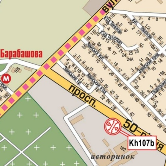 Схема рекламной плоскости по адресу Юбилейный просп. 182 (50-ти летия ВЛКСМ просп), (авторынок "Барабашово", АЗС "ОККО", магазин "Karolina Valiant", "Ковры Люкс"), в напавл. ул. Академика Павлова